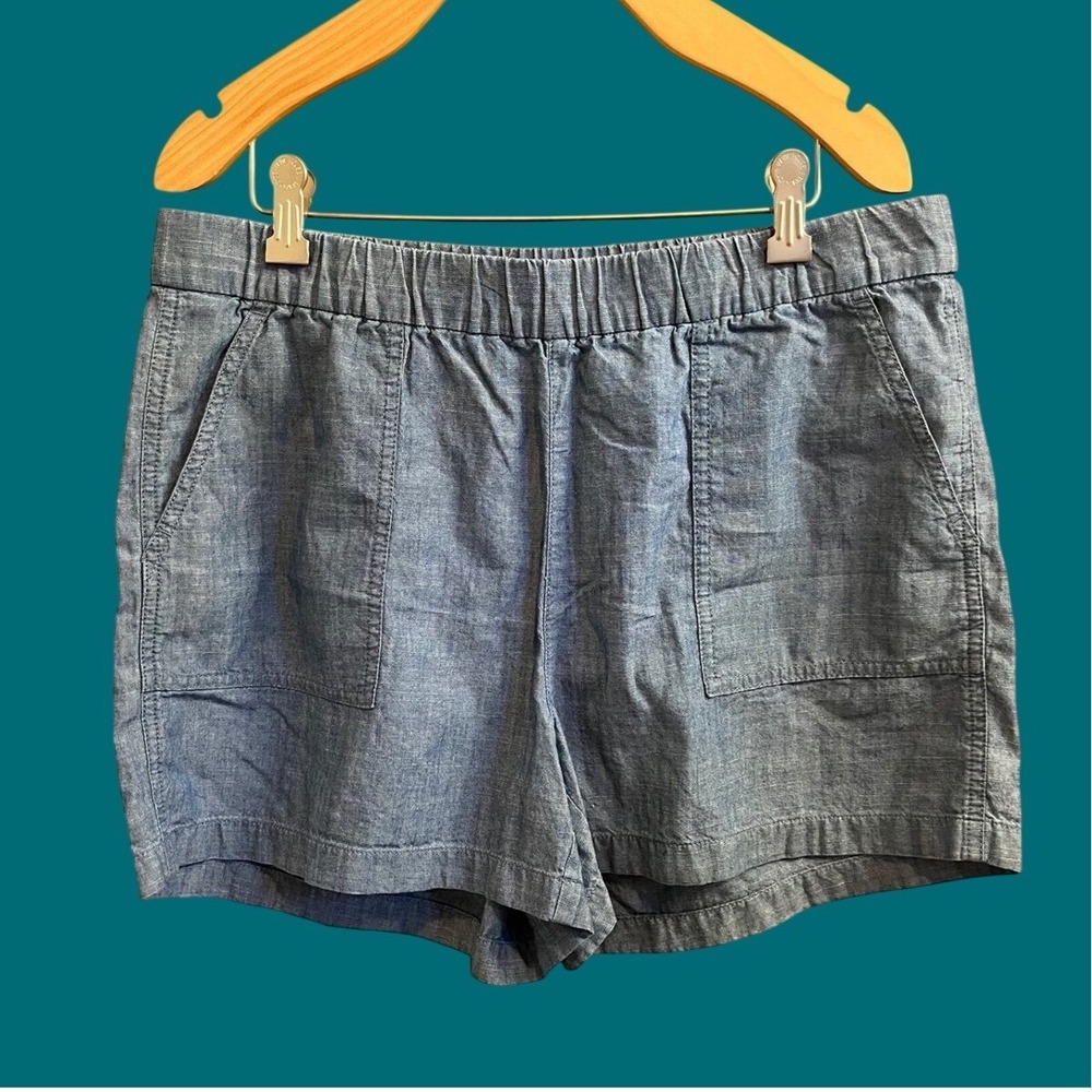 J.Crew Chambray Shorts Womens Medium Blue Elastic Waist Patch Pockets